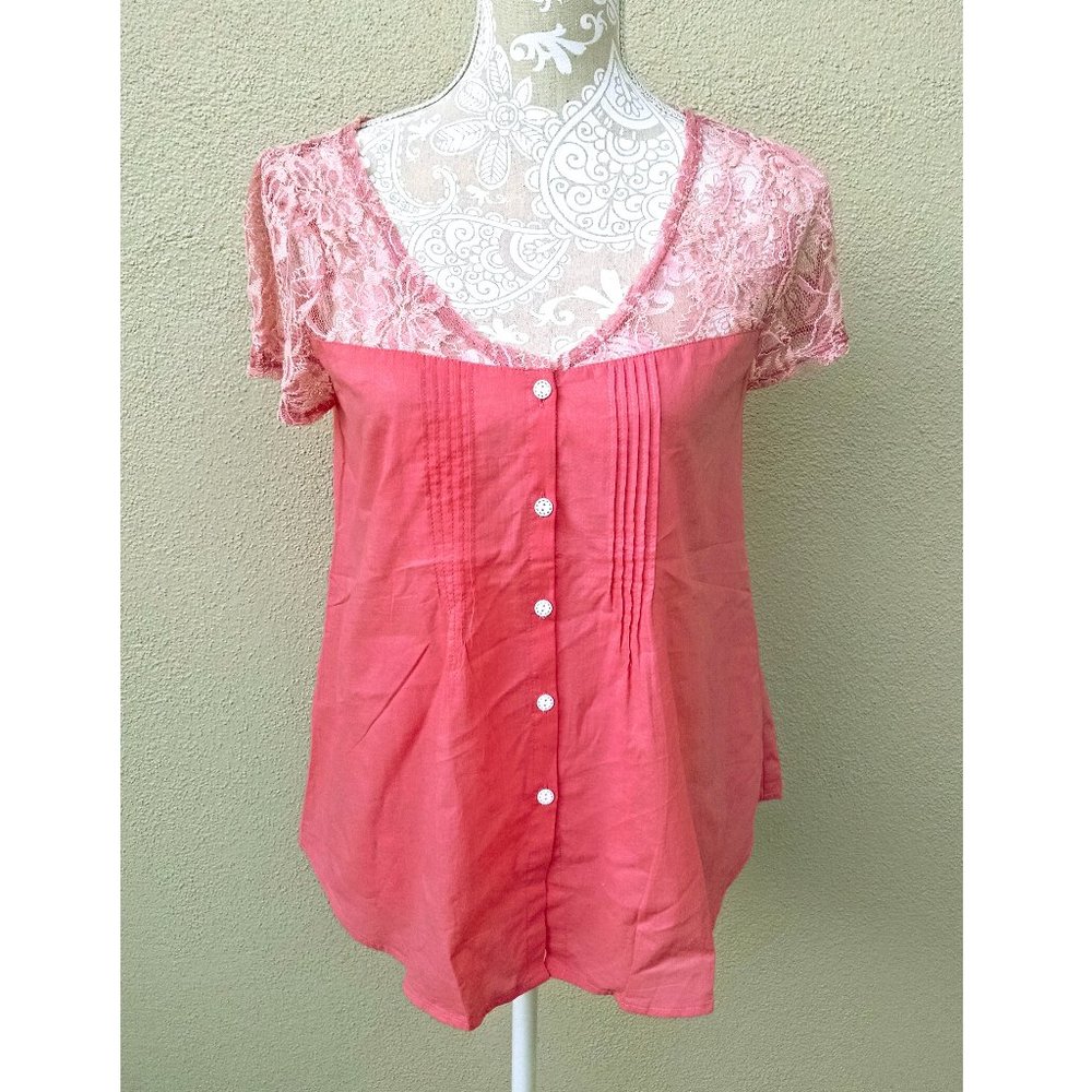 Shyanne - Vibrant Pink Lace Button Up Top